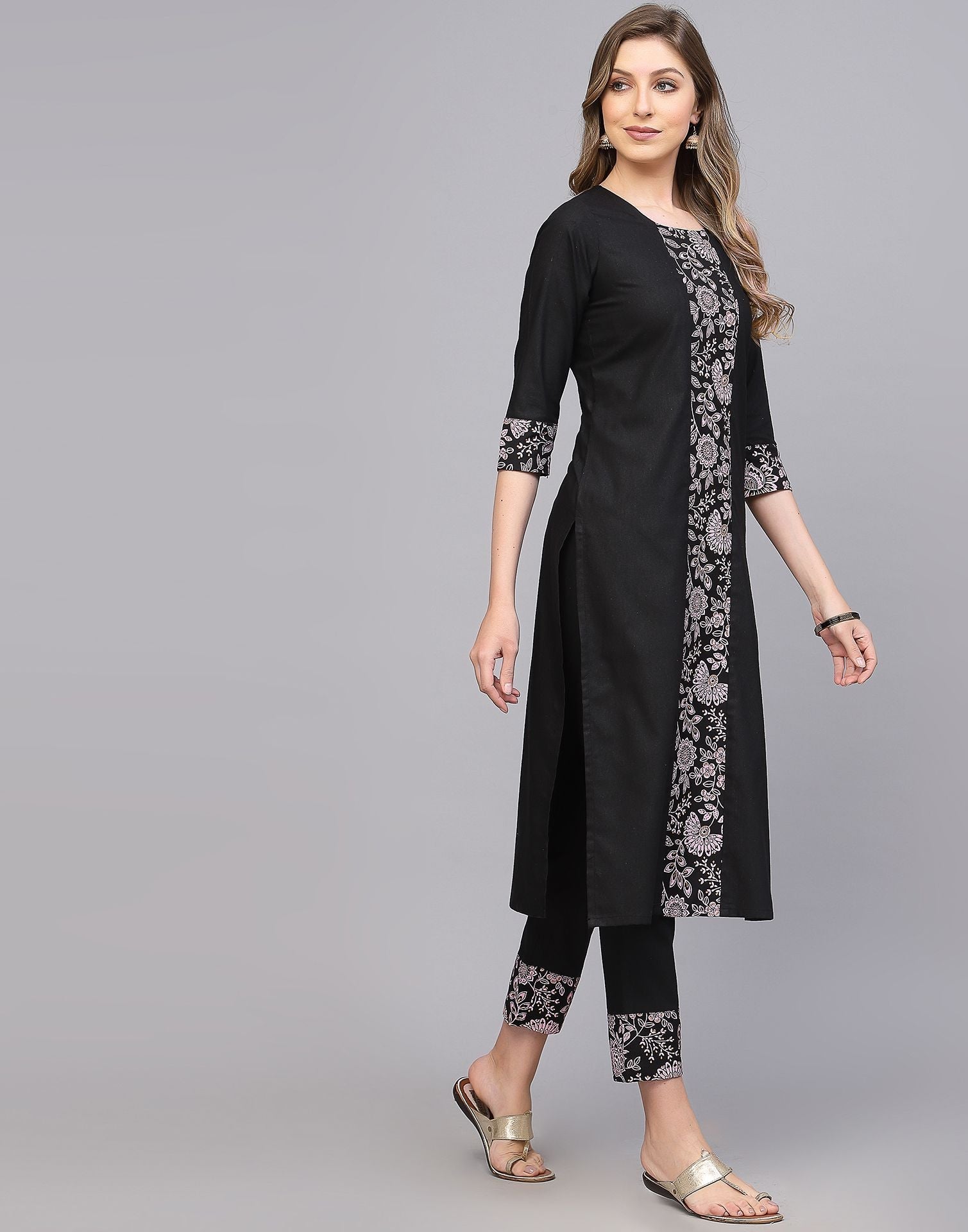 Black Cotton Kurti With Pant Set | Leemboodi