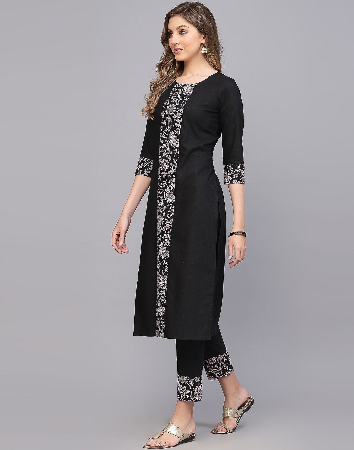 Black Cotton Kurti With Pant Set | Leemboodi