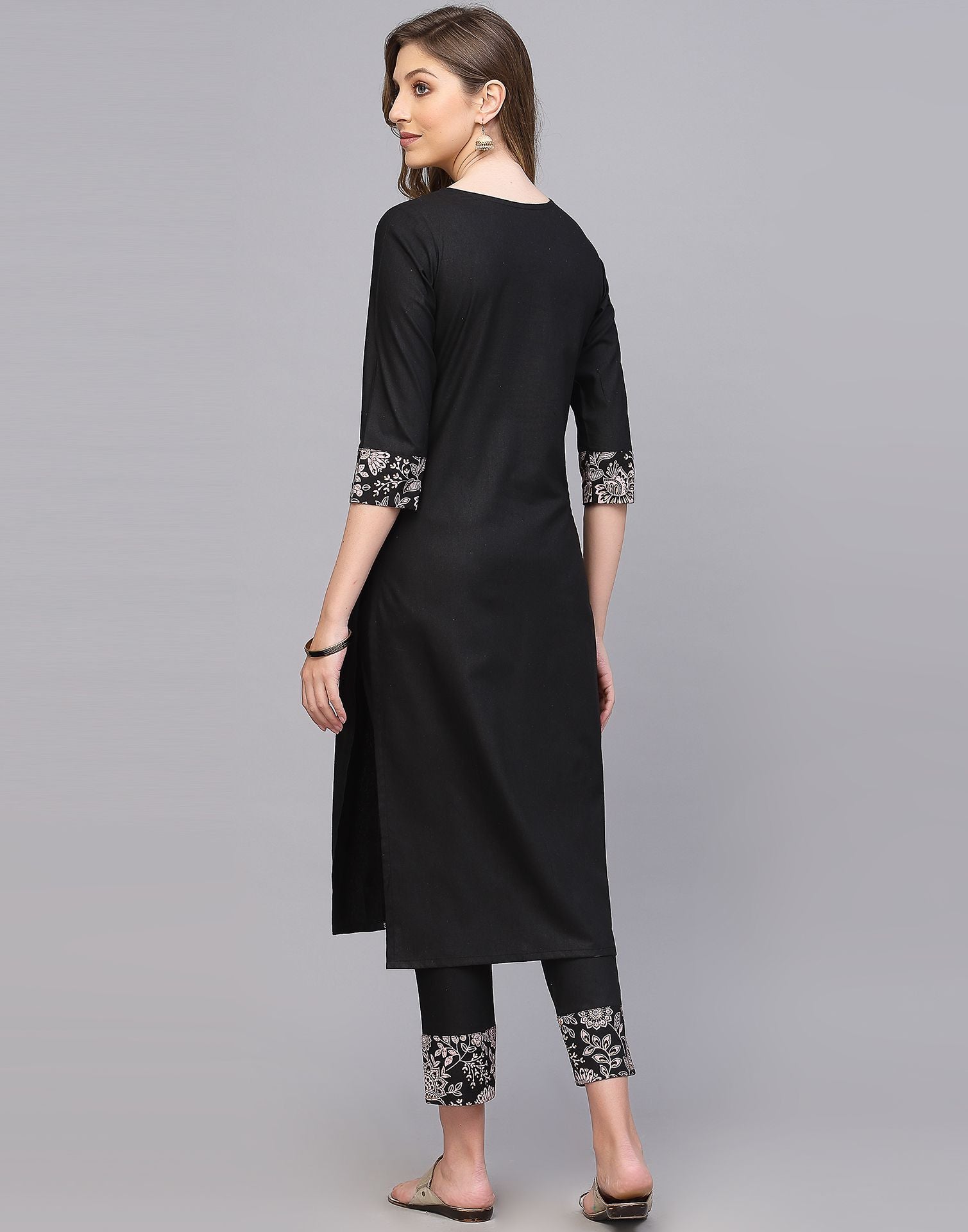 Black Cotton Kurti With Pant Set | Leemboodi