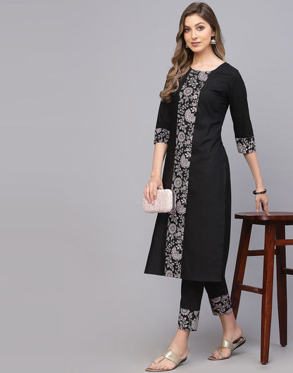 Black Cotton Kurti With Pant Set | Leemboodi