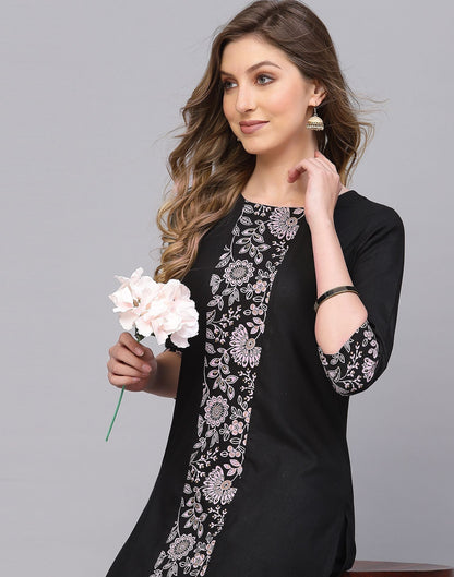 Black Cotton Kurti With Pant Set | Leemboodi