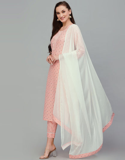 Peach Printed Cotton Kurti With Pant And Dupatta | Leemboodi