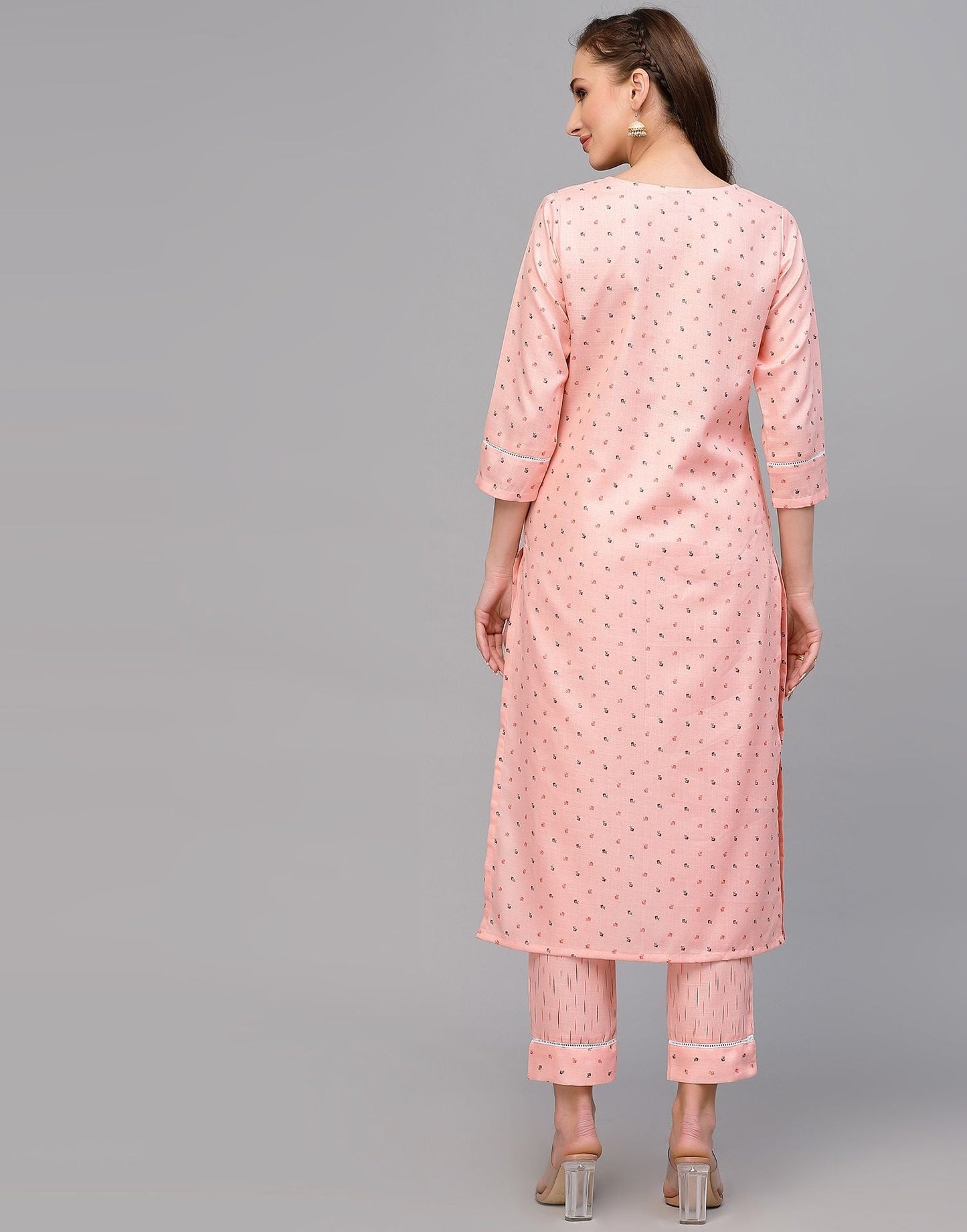 Peach Cotton Printed Straight Kurta With Pant Set | Leemboodi