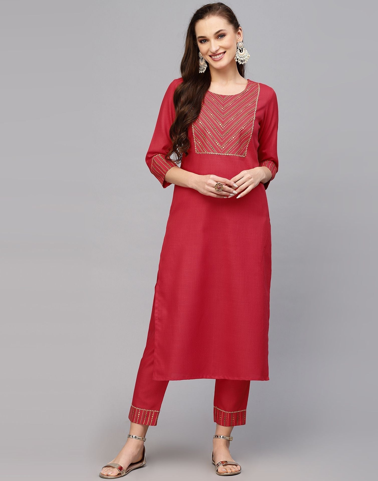 Pink Cotton Kurti With Pant Set | Leemboodi