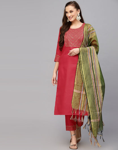 Pink Cotton Kurti With Pant And Dupatta | Leemboodi