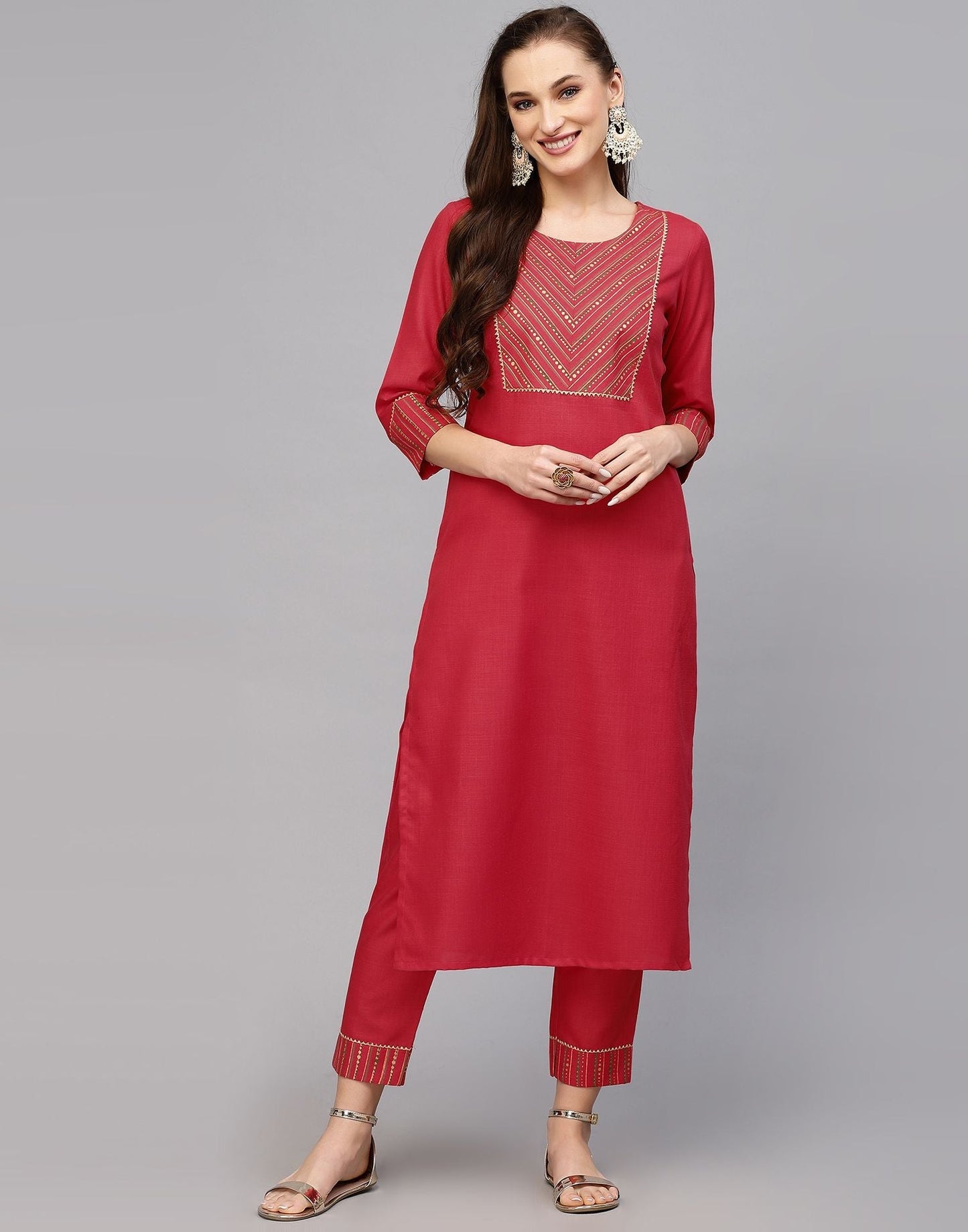 Pink Cotton Kurti With Pant And Dupatta | Leemboodi