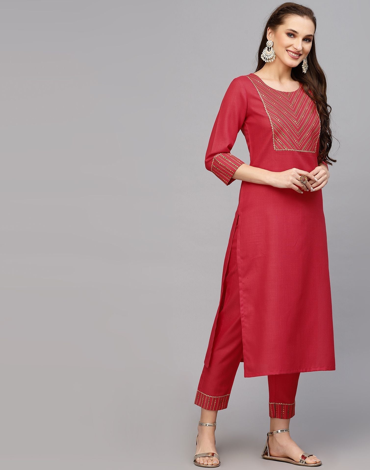 Pink Cotton Kurti With Pant Set | Leemboodi