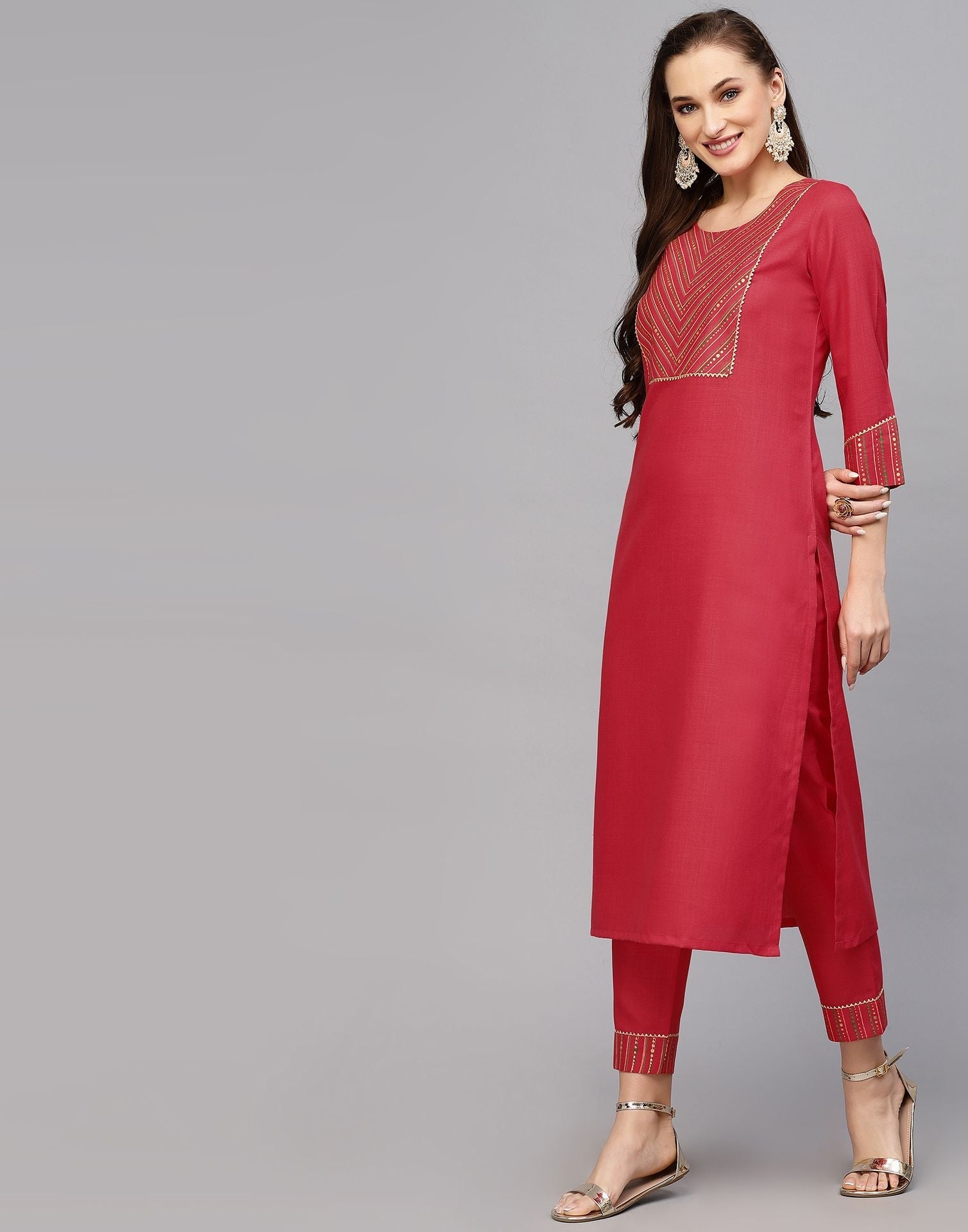 Pink Cotton Kurti With Pant Set | Leemboodi