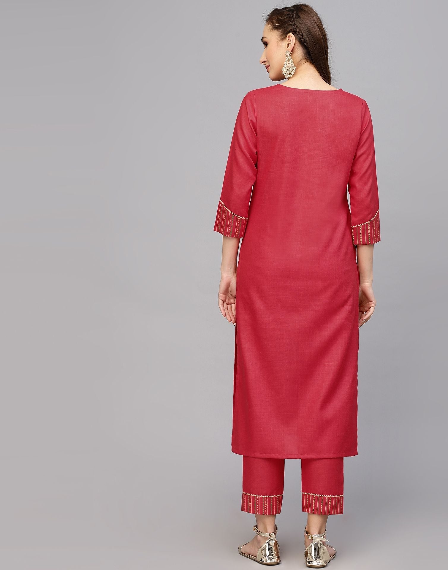 Pink Cotton Kurti With Pant Set | Leemboodi