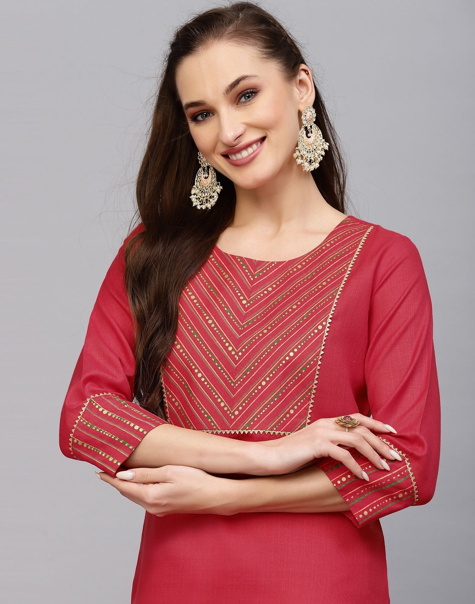 Pink Cotton Kurti With Pant Set | Leemboodi