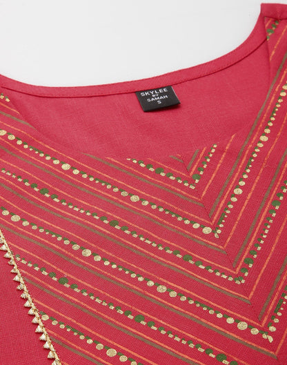 Pink Cotton Kurti With Pant Set | Leemboodi