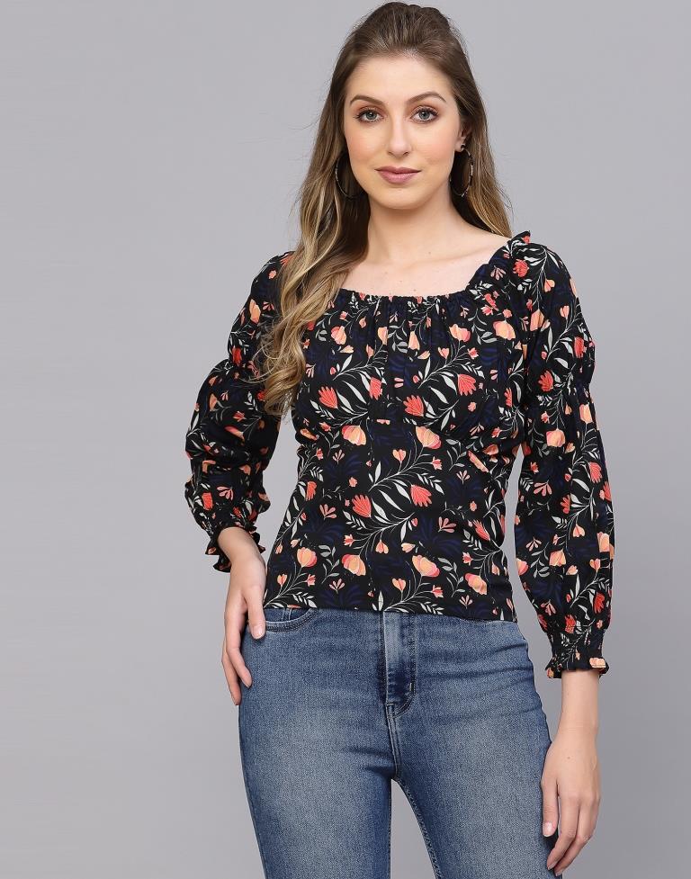 Black Floral Print Top | Leemboodi