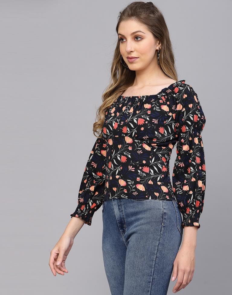 Black Floral Print Top | Leemboodi