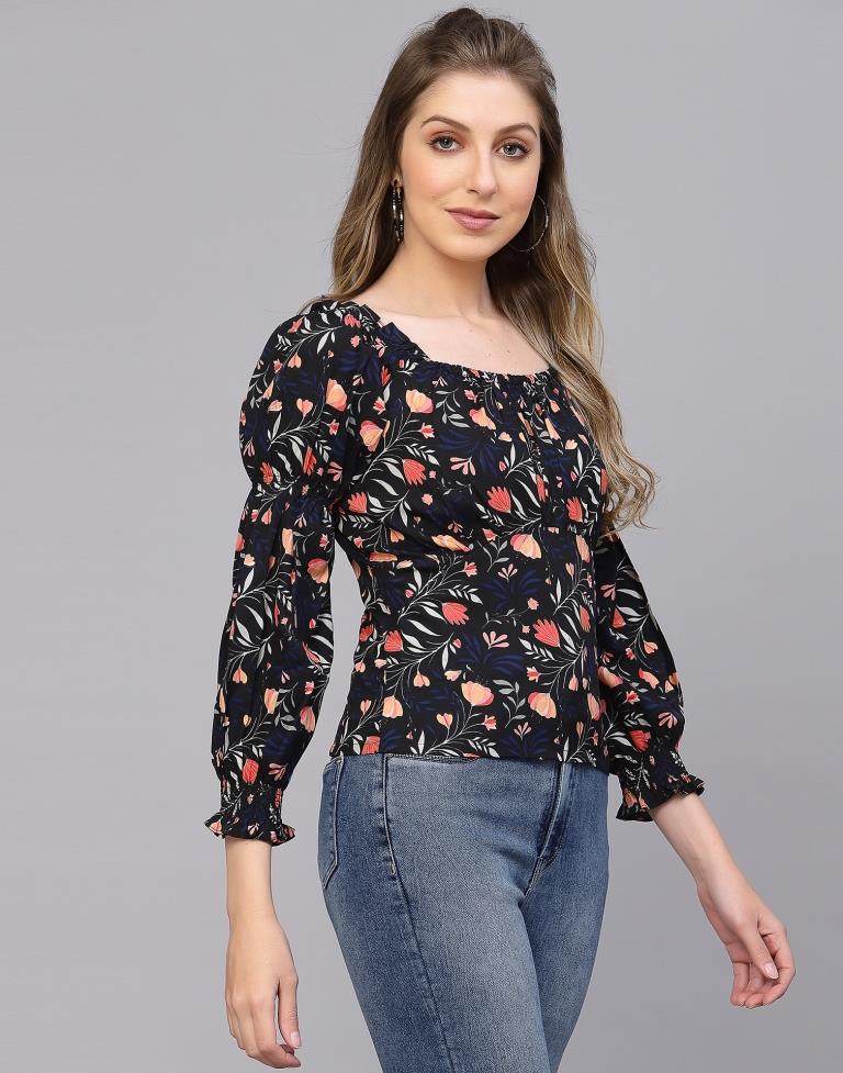 Black Floral Print Top | Leemboodi