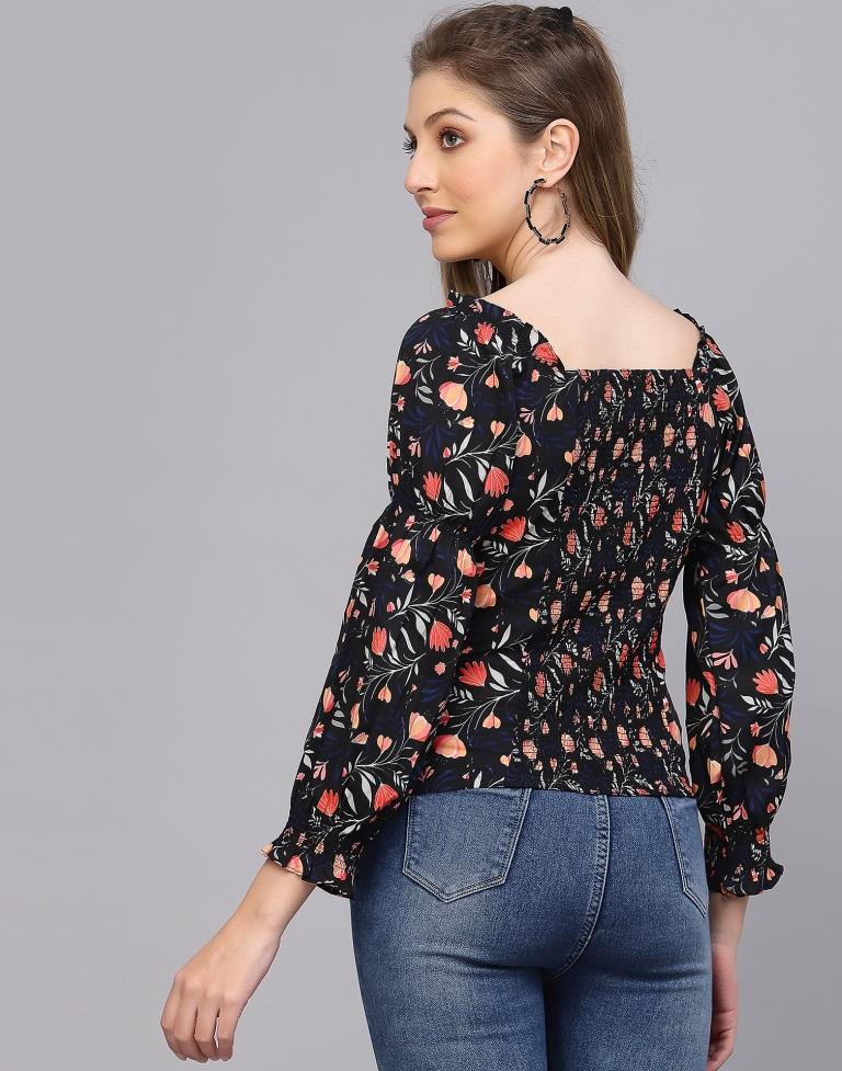 Black Floral Print Top | Leemboodi