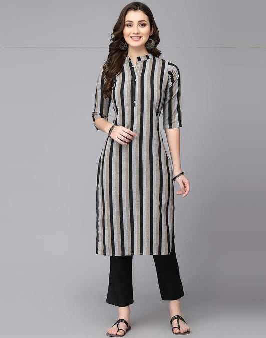 Grey Cotton Woven Straight Kurta | Leemboodi
