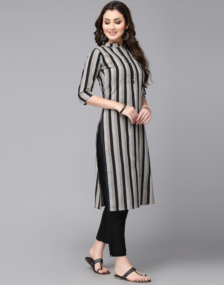 Grey Cotton Woven Straight Kurta | Leemboodi