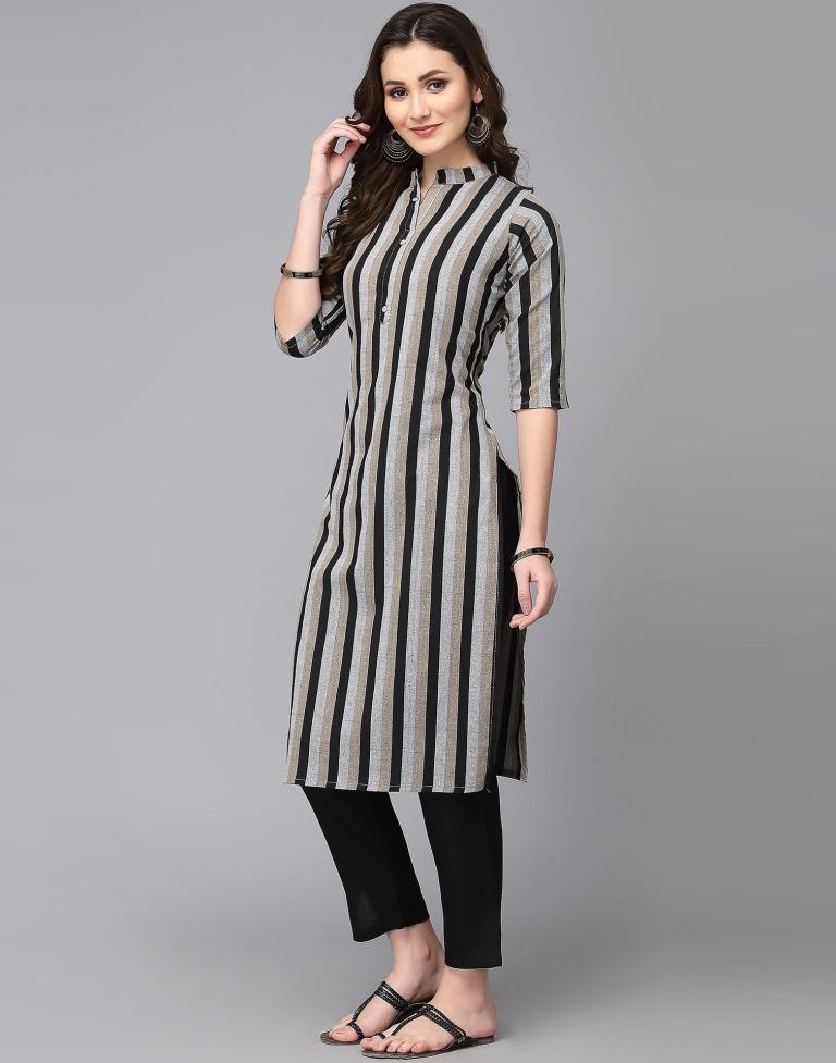 Grey Cotton Woven Straight Kurta | Leemboodi