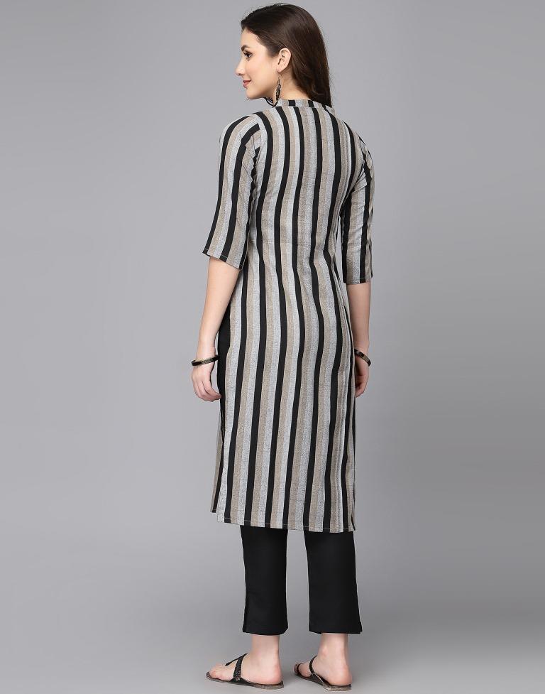 Grey Cotton Woven Straight Kurta | Leemboodi