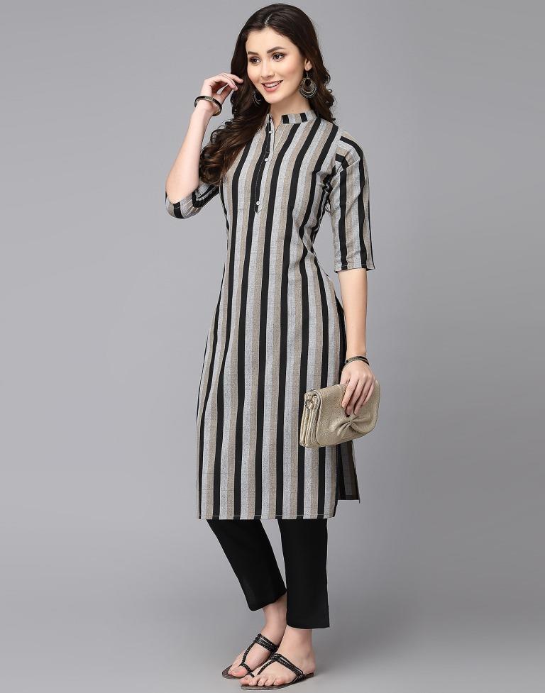 Grey Cotton Woven Straight Kurta | Leemboodi