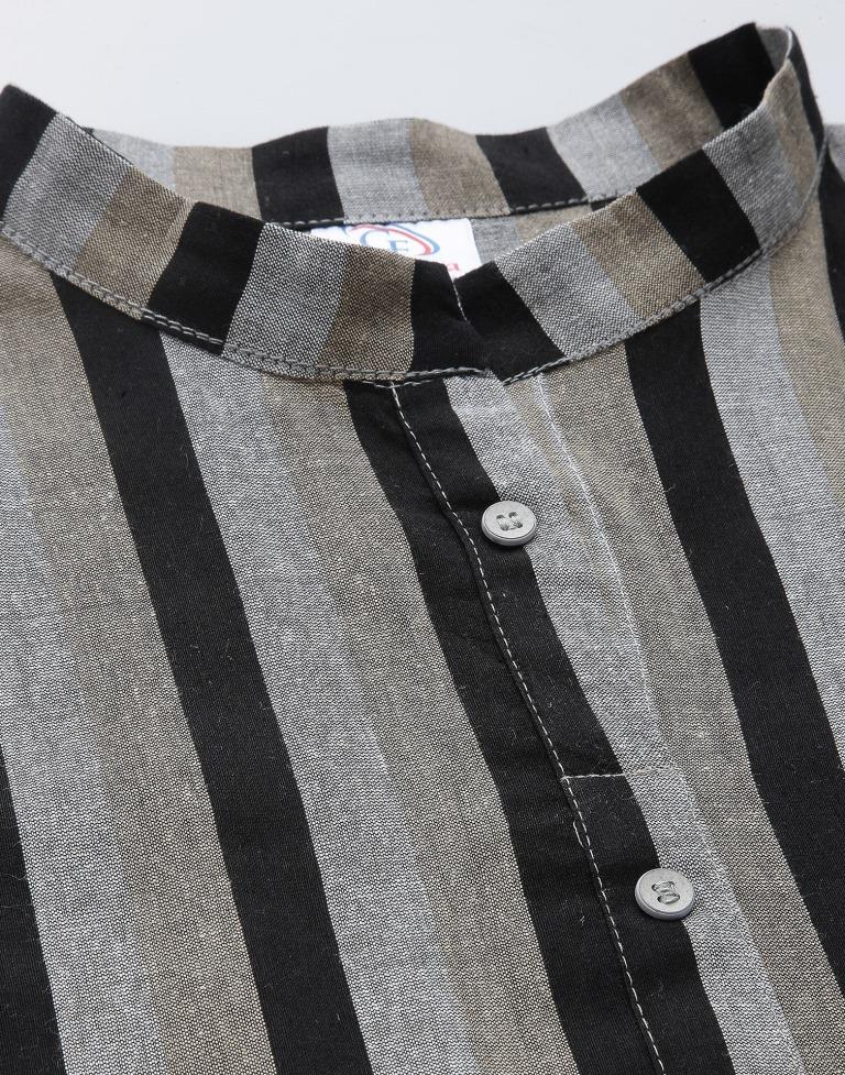Grey Cotton Woven Straight Kurta | Leemboodi