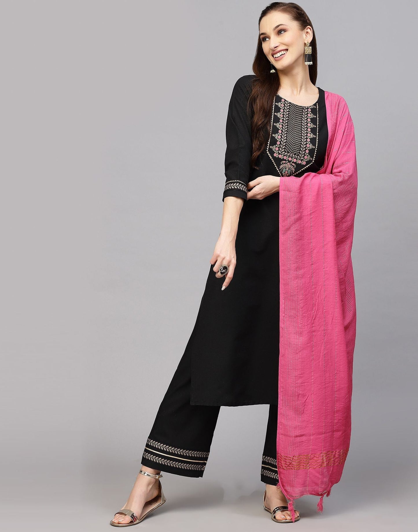 Black Kurti With Pant And Dupatta | Leemboodi