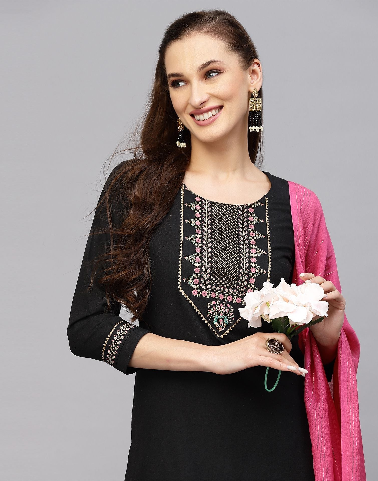 Black Kurti With Pant And Dupatta | Leemboodi