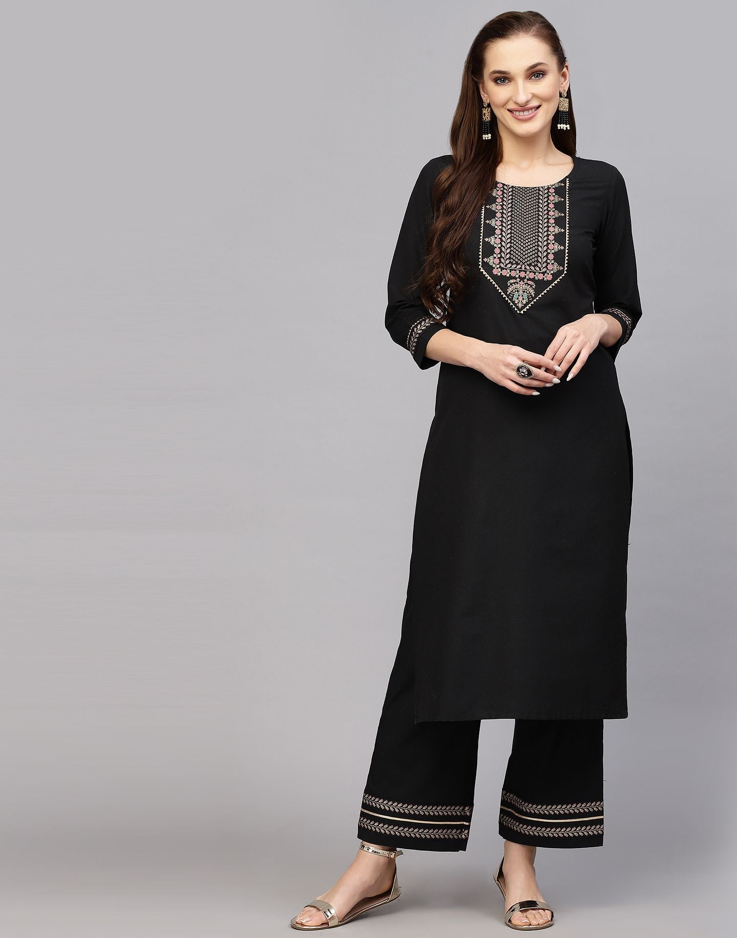 Black Kurti With Pant And Dupatta | Leemboodi