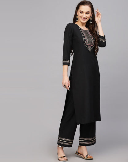 Black Cotton Kurti With Pant Set | Leemboodi