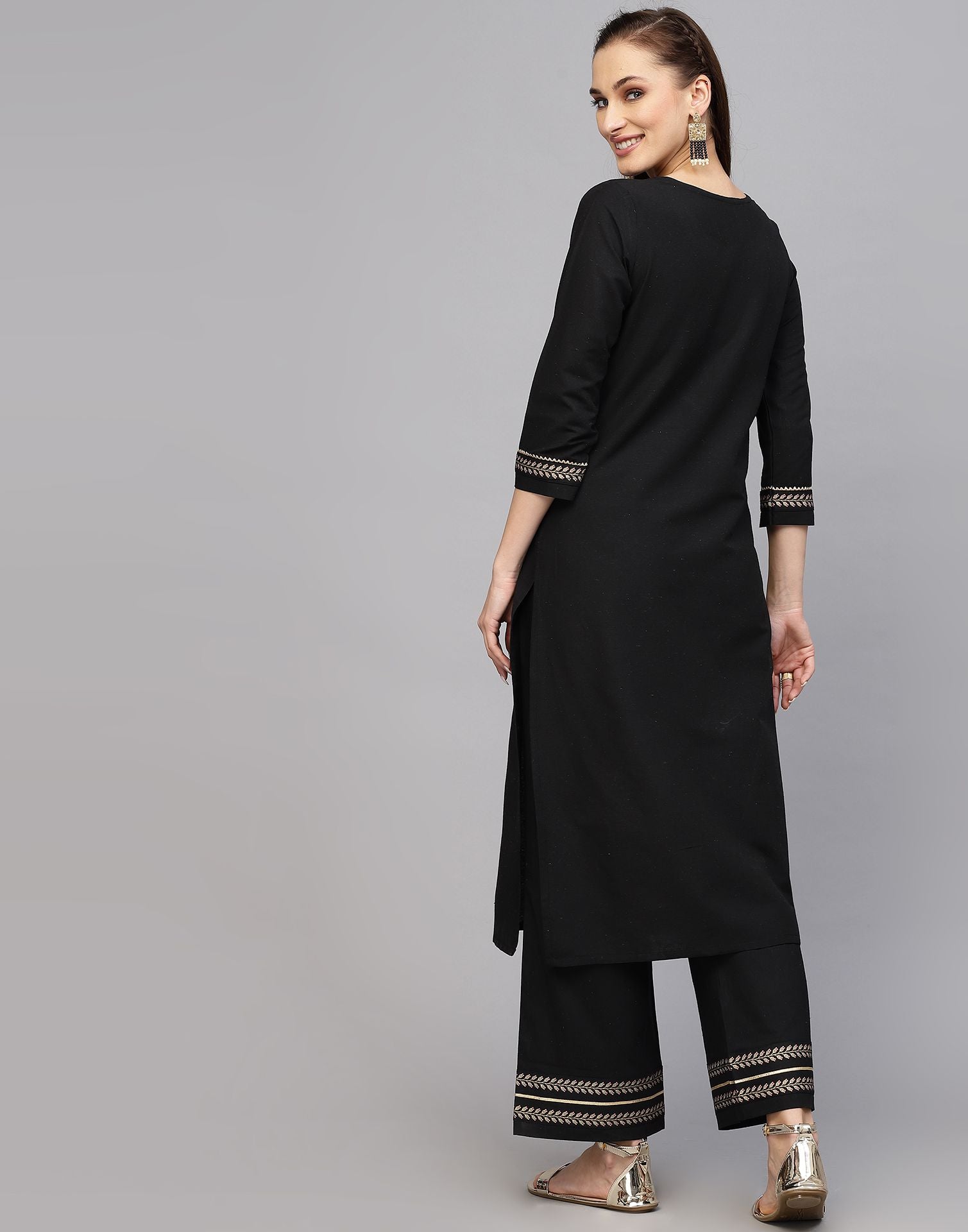 Black Cotton Kurti With Pant Set | Leemboodi