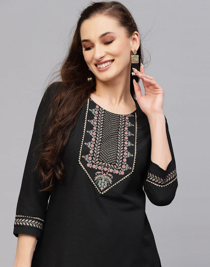 Black Cotton Kurti With Pant Set | Leemboodi