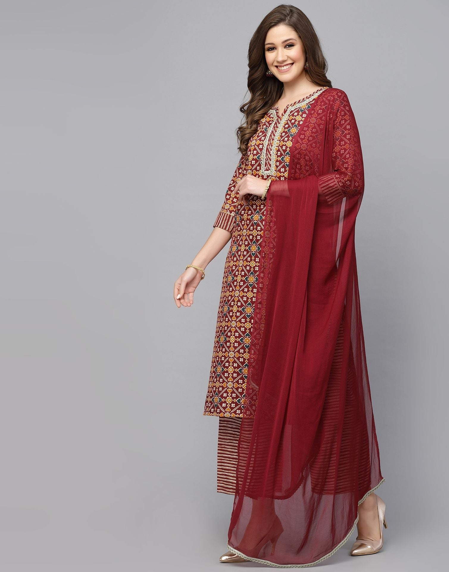 Multicloured Kurti With Pant And Dupatta | Leemboodi