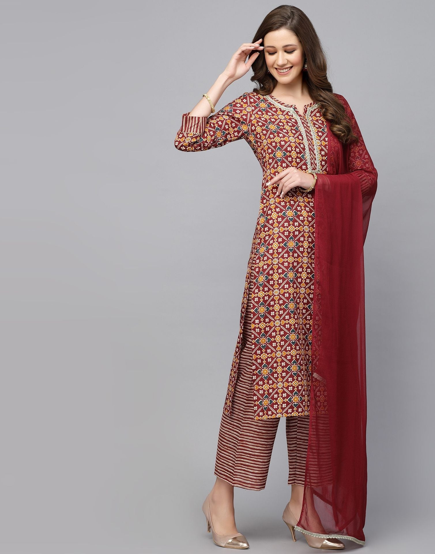 Multicloured Kurti With Pant And Dupatta | Leemboodi