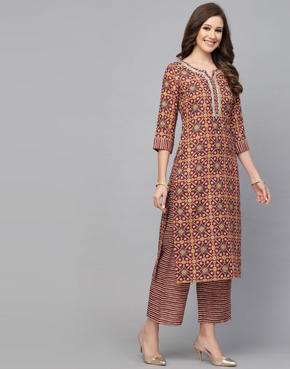 Maroon Cotton Kurti With Pant Set | Leemboodi