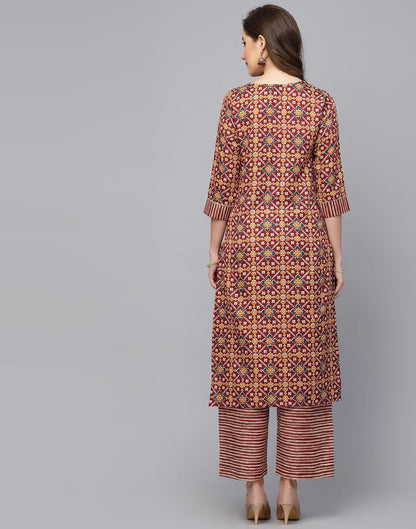 Maroon Cotton Kurti With Pant Set | Leemboodi