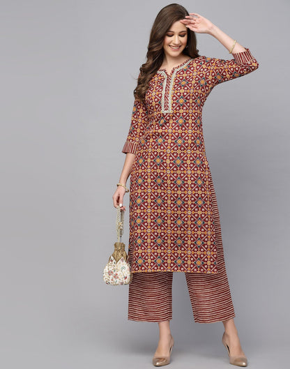 Maroon Cotton Kurti With Pant Set | Leemboodi