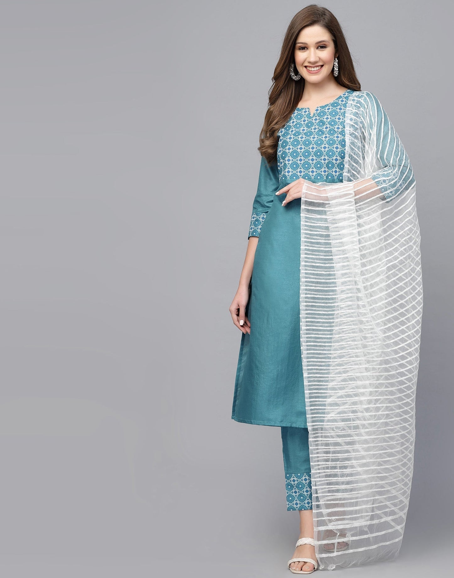 Blue Kurti With Pant And Dupatta | Leemboodi