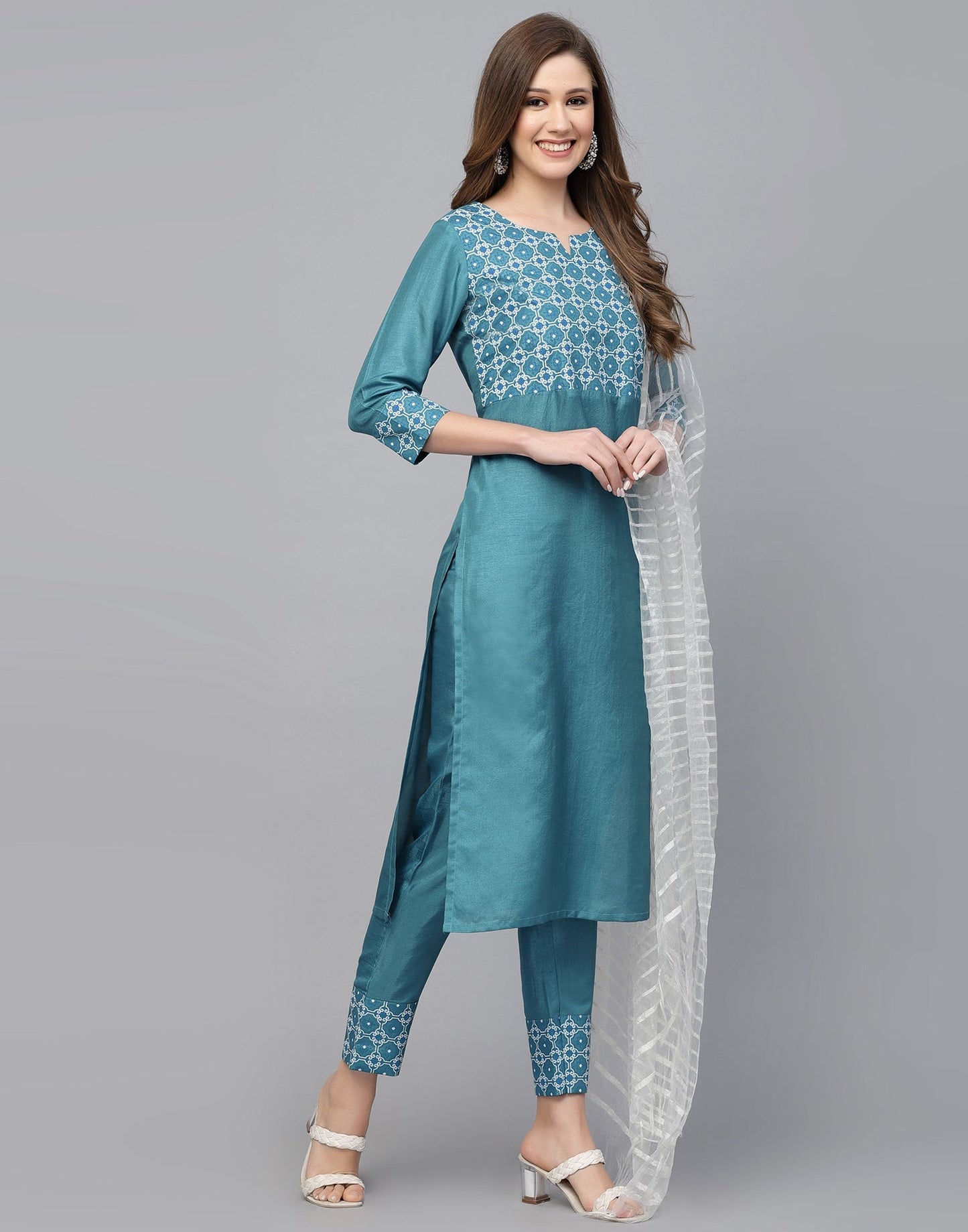 Blue Kurti With Pant And Dupatta | Leemboodi