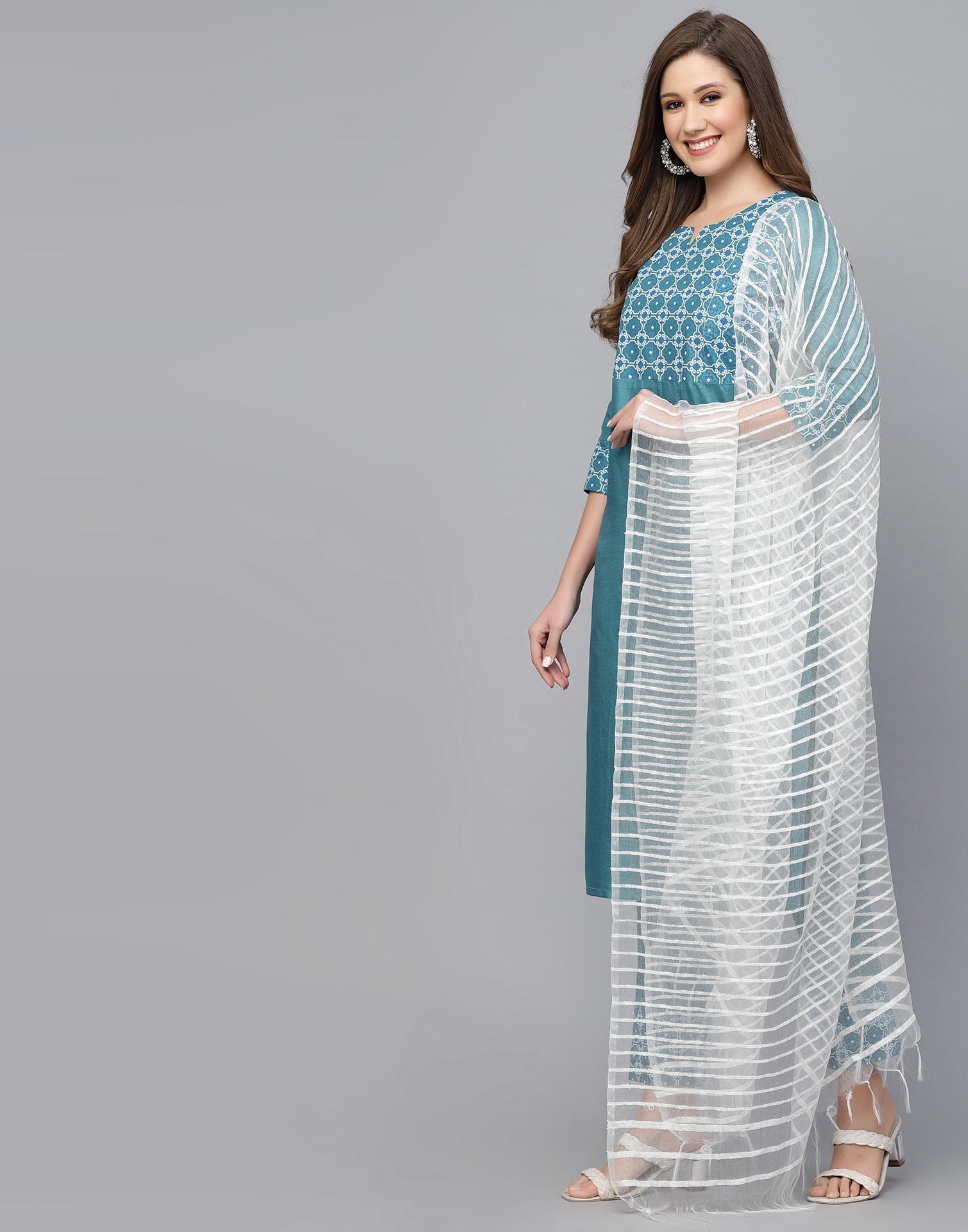 Blue Kurti With Pant And Dupatta | Leemboodi