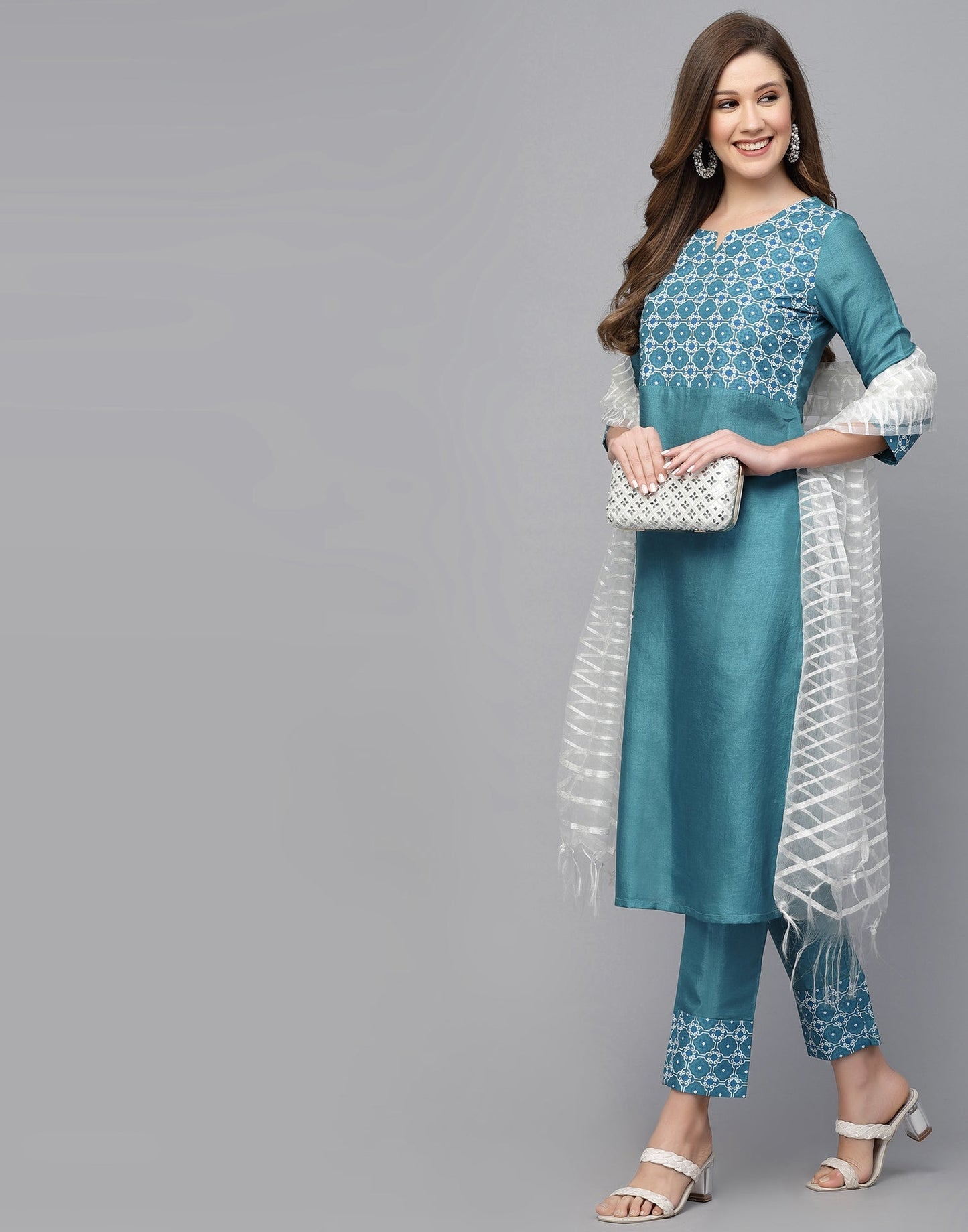 Blue Kurti With Pant And Dupatta | Leemboodi