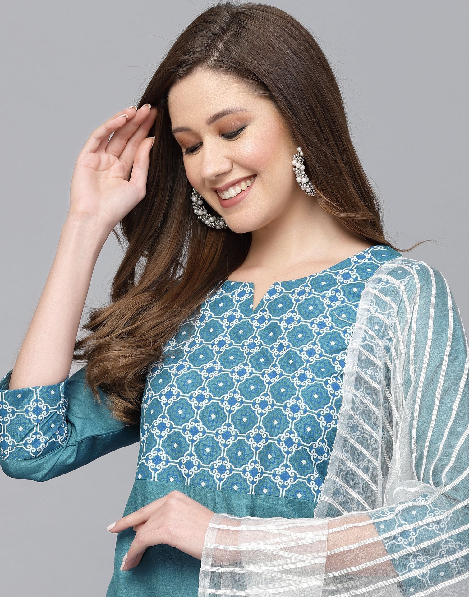 Blue Kurti With Pant And Dupatta | Leemboodi