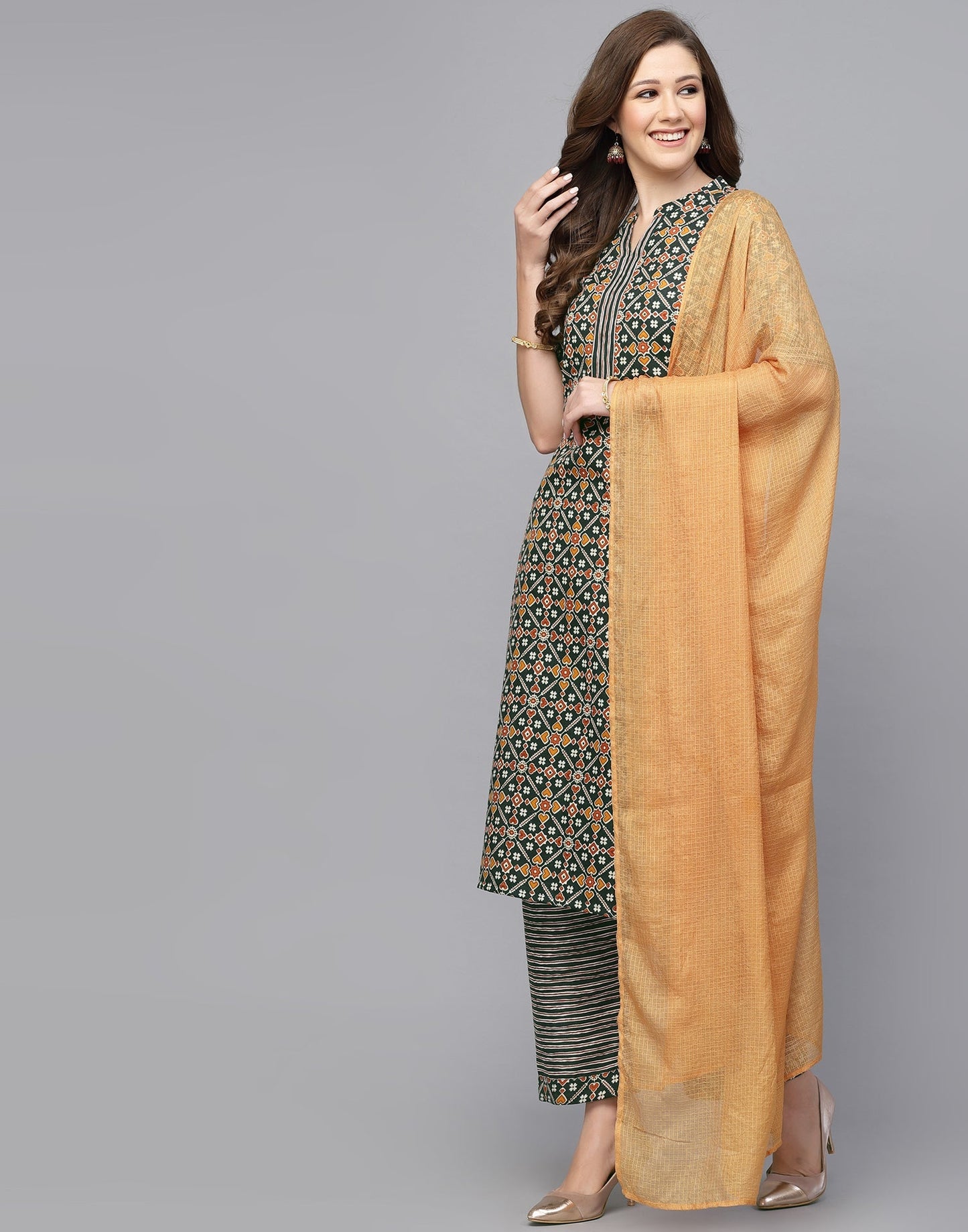 Dark Green Kurti With Pant And Dupatta | Leemboodi