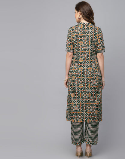 Dark Green Cotton Kurta With Pant Set | Leemboodi