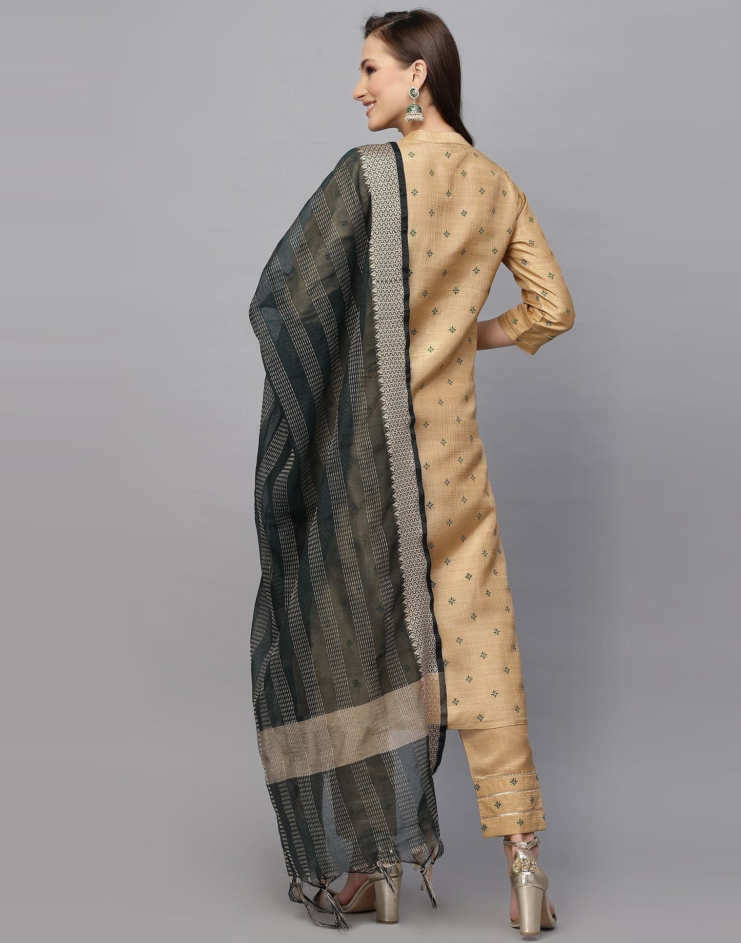 Beige Printed Kurti With Pant And Dupatta | Leemboodi