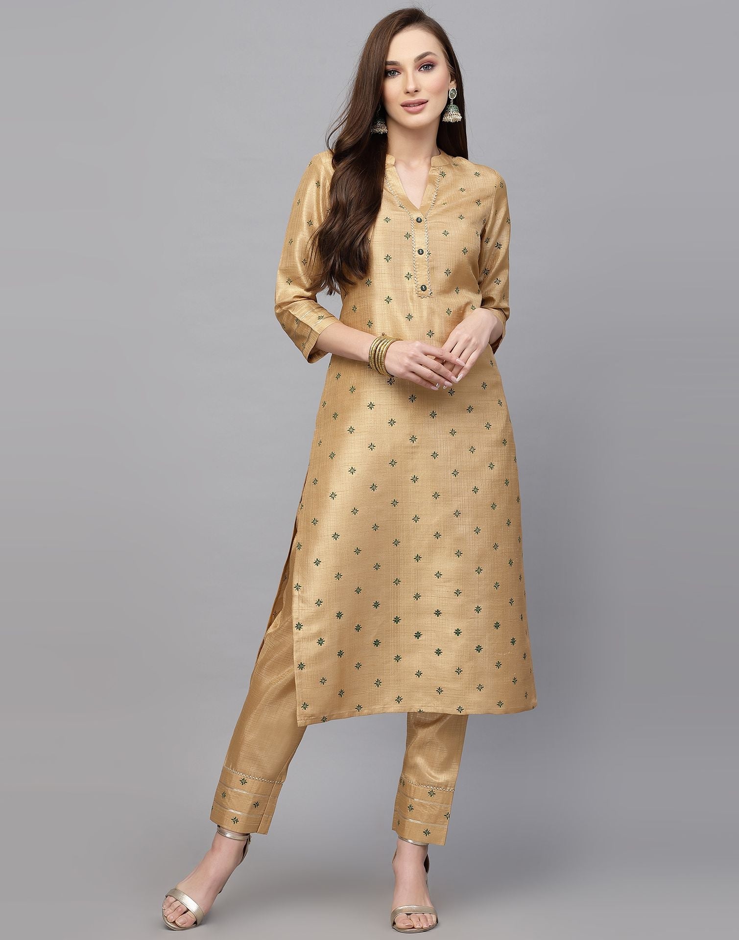 Beige Printed Kurti With Pant And Dupatta | Leemboodi