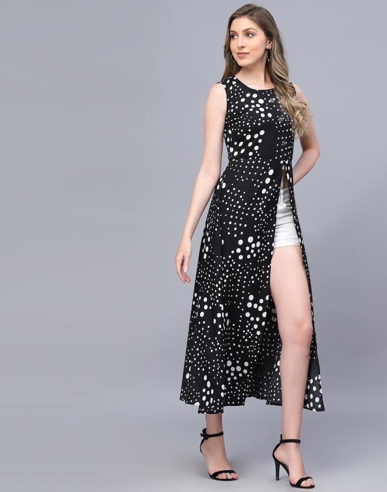 Black Long A-line side slit dress | Sudathi