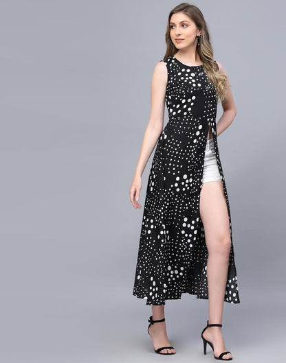 Black Long A-line side slit dress | Sudathi