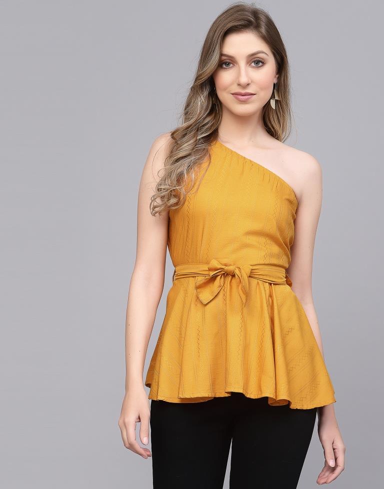 Mustard One Shoulder Peplum Tunic | Leemboodi