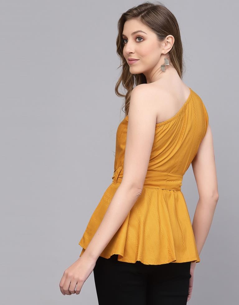 Mustard One Shoulder Peplum Tunic | Leemboodi