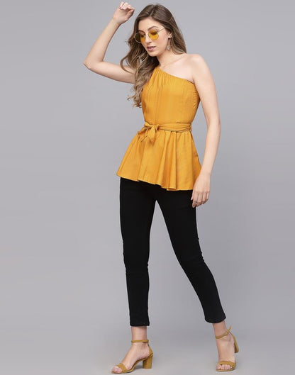 Mustard One Shoulder Peplum Tunic | Leemboodi
